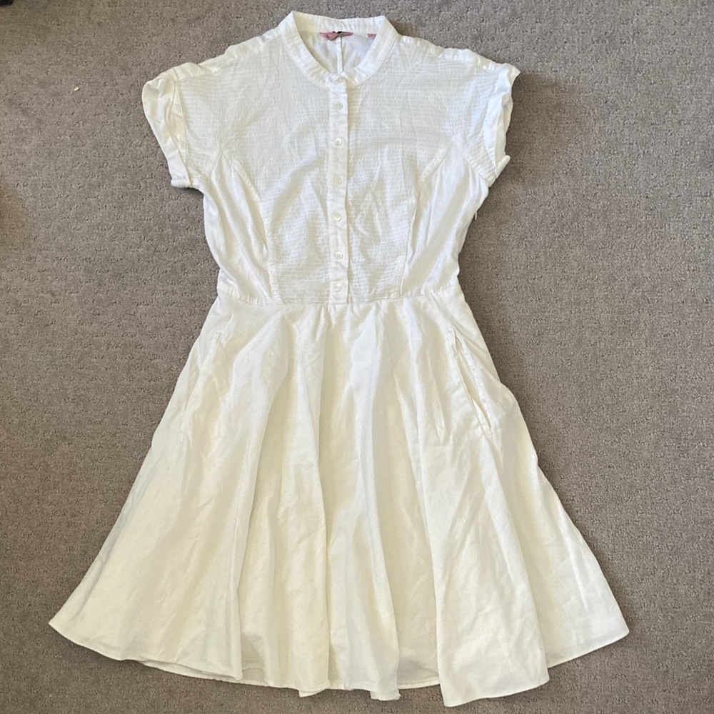 Ted Baker white buttoned fit-and-flare dress, Sz 1 (Small).